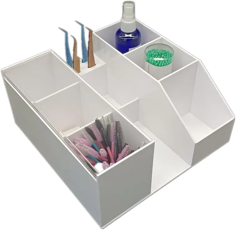 Acrylic Large Capacity Makeup Organizer, Grafting Beauty Extension Supplies Lash Storage Display, Eyelash Storage Case Brush Tweezers Cosmetic Holder (White)