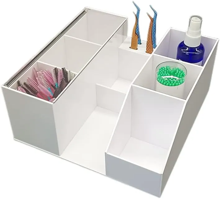 Acrylic Large Capacity Makeup Organizer, Grafting Beauty Extension Supplies Lash Storage Display, Eyelash Storage Case Brush Tweezers Cosmetic Holder (White)