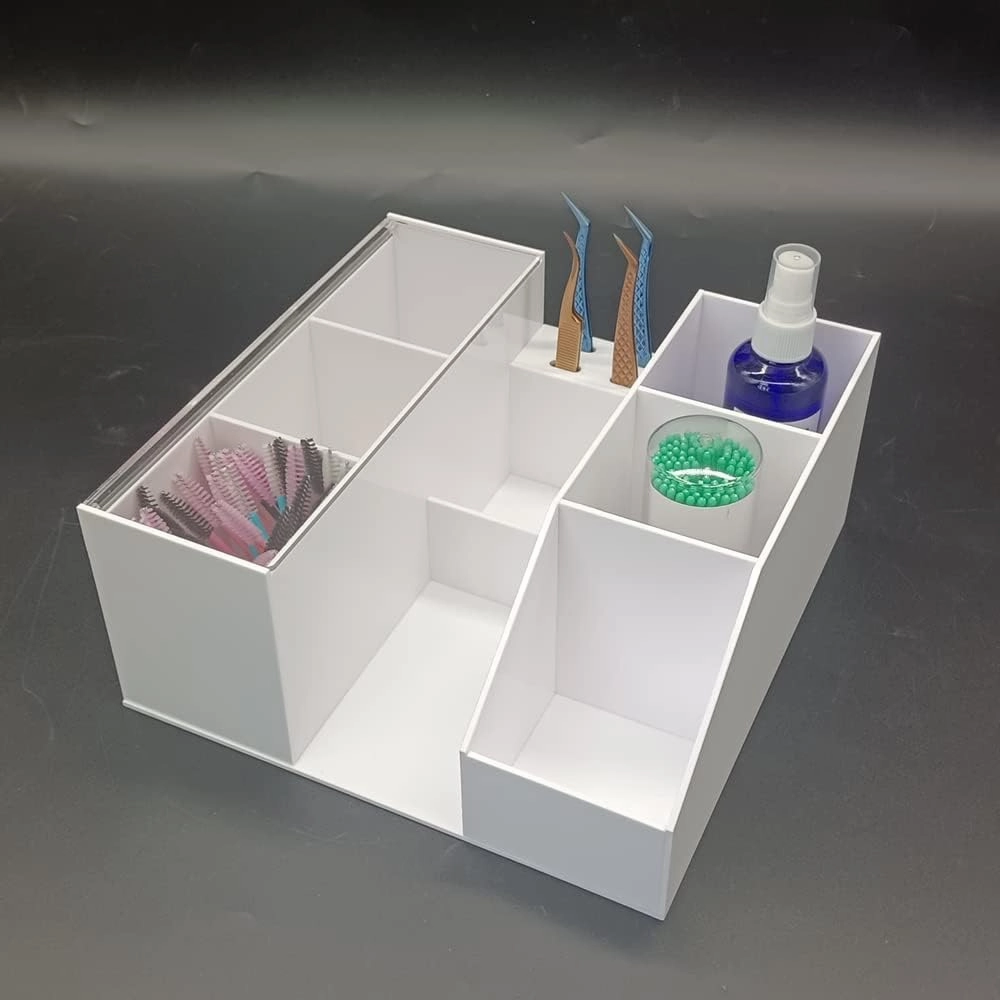 Acrylic Eyelash Beauty Organizer, Grafting Tool Storage With Tweezers Holder Display Boxes for Home Salon (White)