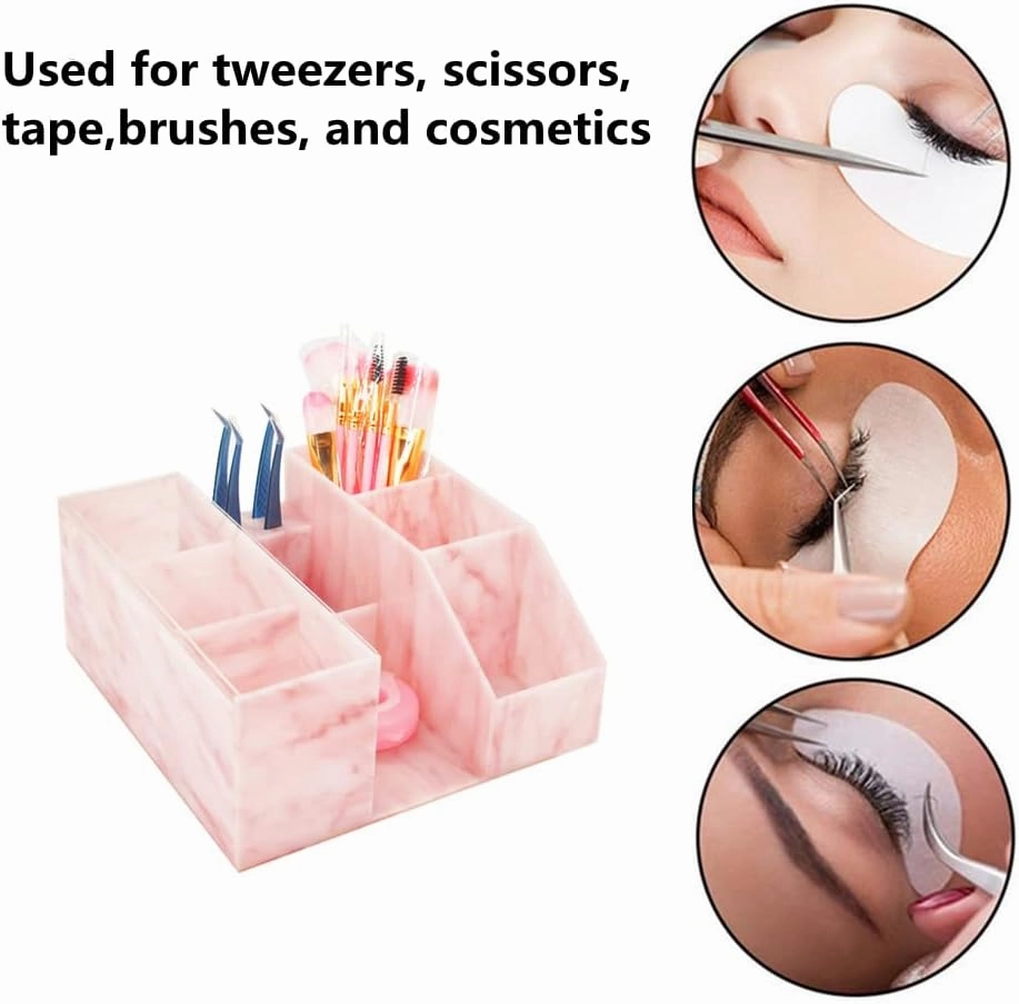 Acrylic Large Capacity Makeup Organizer, Grafting Beauty Extension Supplies Lash Storage Display, Eyelash Storage Case Brush Tweezers Cosmetic Holder (Pink Marble)