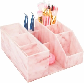 Acrylic Large Capacity Makeup Organizer, Grafting Beauty Extension Supplies Lash Storage Display, Eyelash Storage Case Brush Tweezers Cosmetic Holder (Pink Marble)