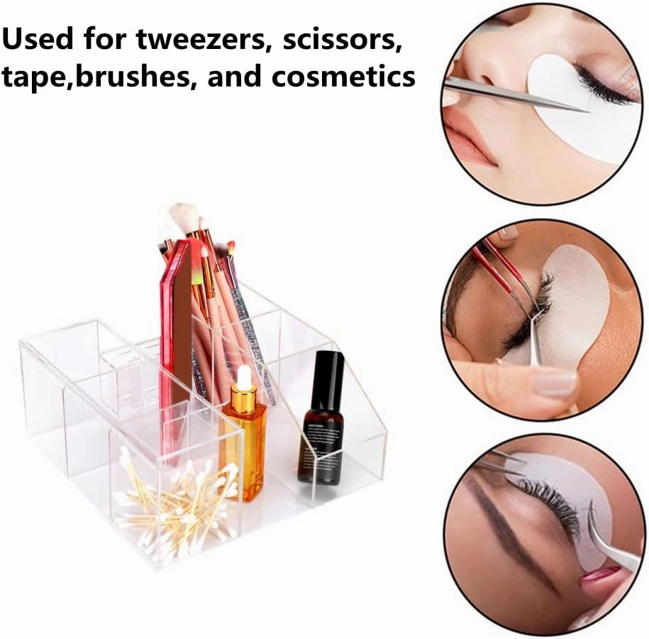 Acrylic Large Capacity Makeup Organizer, Grafting Beauty Extension Supplies Lash Storage Display, Eyelash Storage Case Brush Tweezers Cosmetic Holder (Transparent)