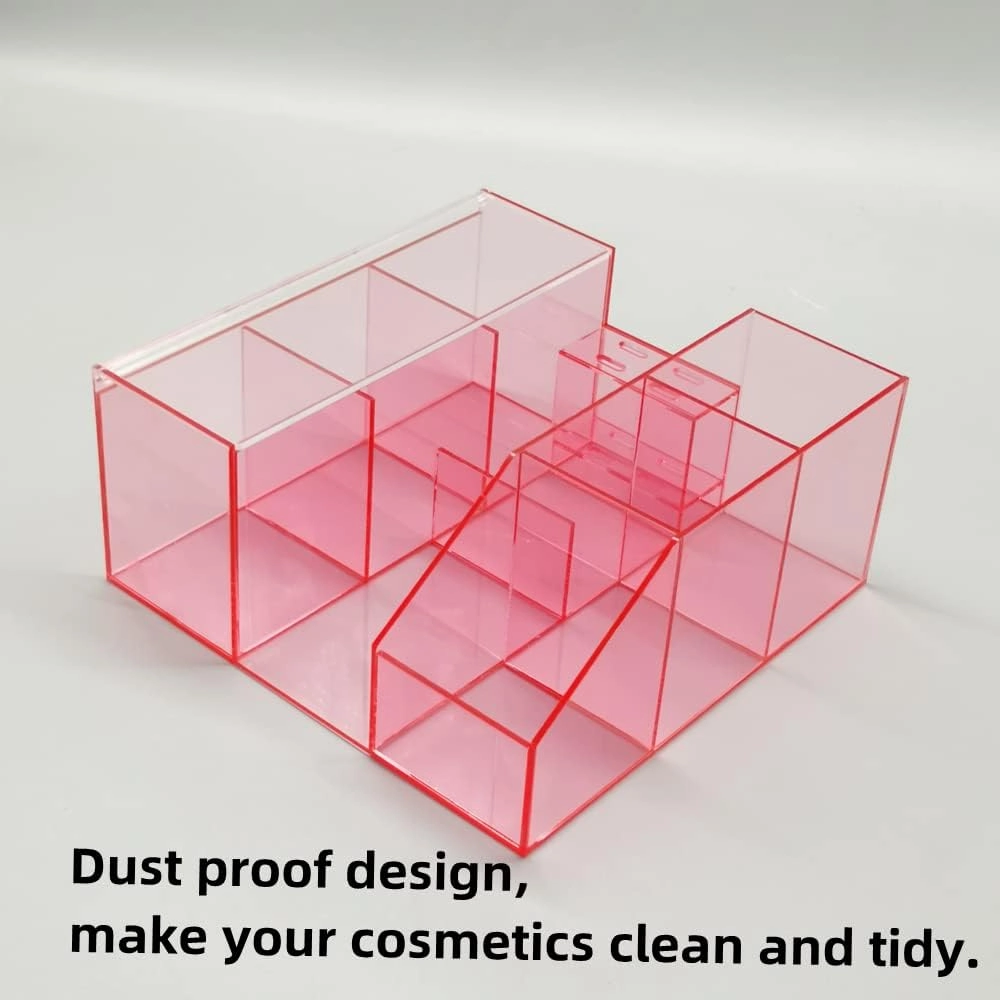 Acrylic Large Capacity Makeup Organizer, Grafting Beauty Extension Supplies Lash Storage Display, Eyelash Storage Case Brush Tweezers Cosmetic Holder (Transparent Pink)