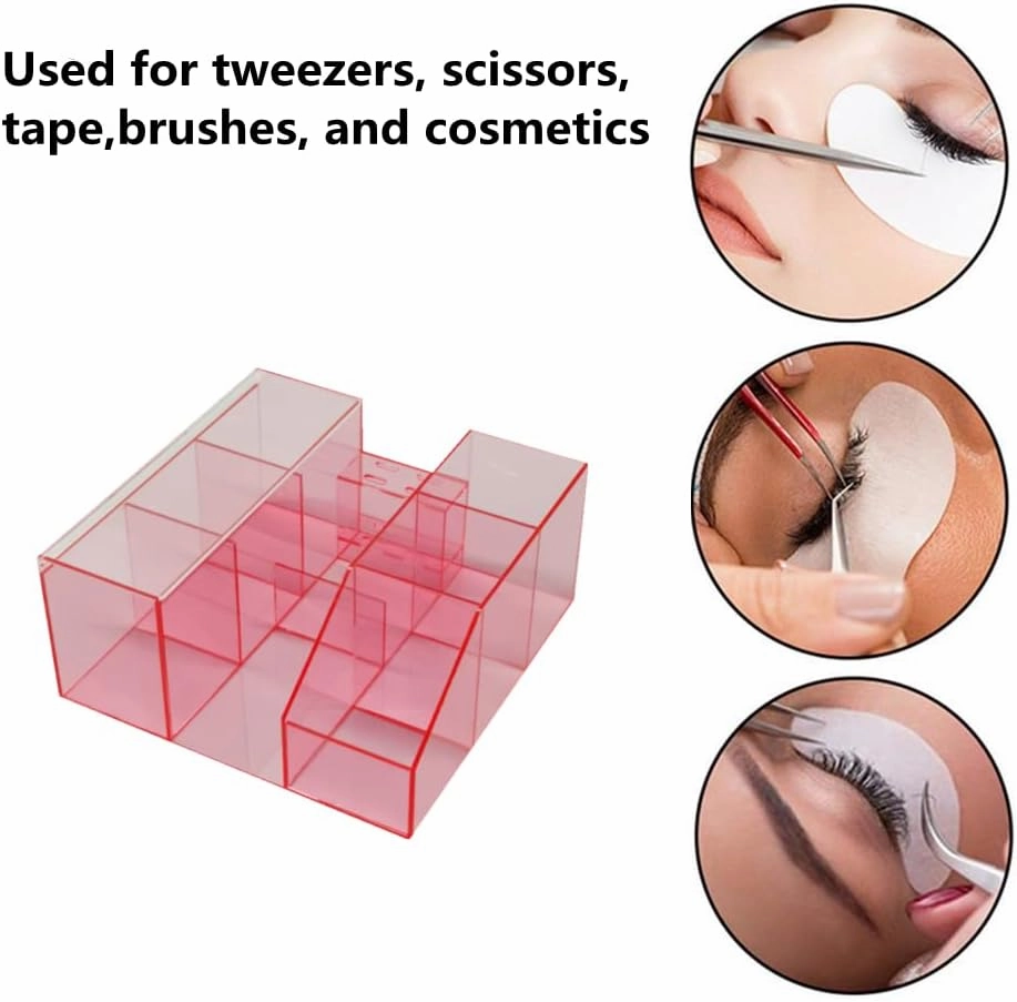 Acrylic Large Capacity Makeup Organizer, Grafting Beauty Extension Supplies Lash Storage Display, Eyelash Storage Case Brush Tweezers Cosmetic Holder (Transparent Pink)