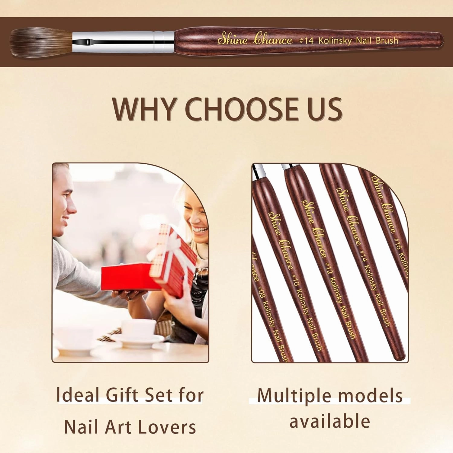 Acrylic Nail Art Brush - Size 16, 100% Pure Kolinsky Hair Oval Nail Brush for Professional Acrylic Application, DIY Home Salon