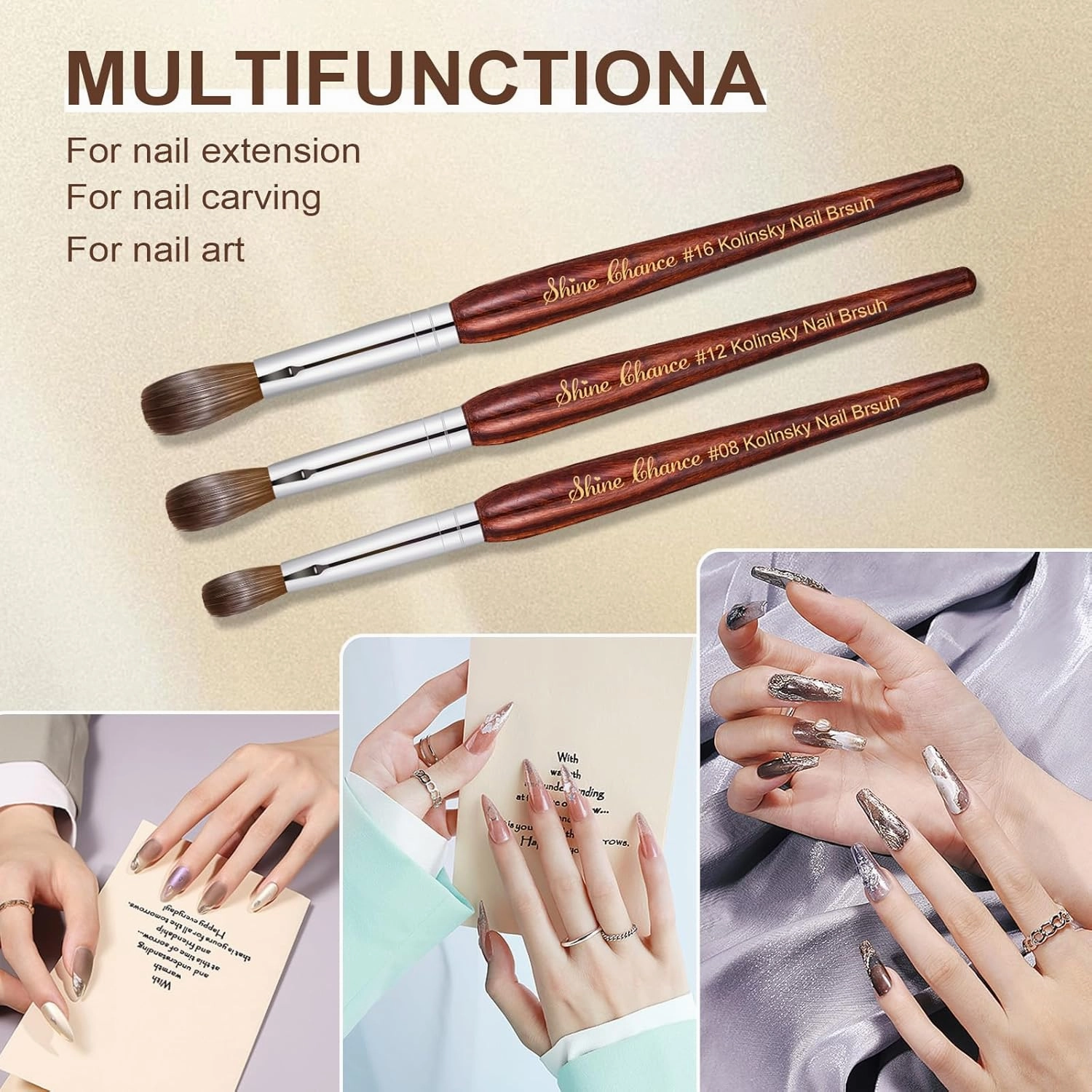 Acrylic Nail Art Brush Size 18, 100% Pure Kolinsky Hair Oval Nail Brush for Acrylic Application, Professional Nail Extension Manicure Tool Striping Nail Drawing Pen for DIY Home Salon