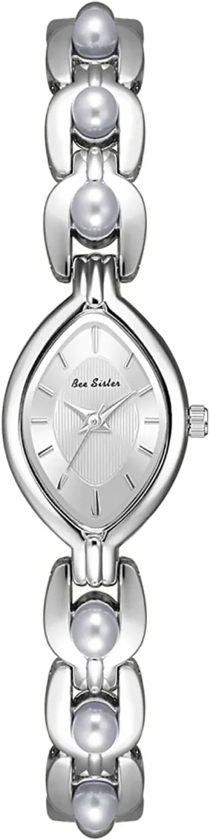 ADSBIAOYE Elegant Pearl Watch for Women's Dress Fashion Oval dial Analog Quartz Watch Woman Pearl Bracelet Wirstwatch