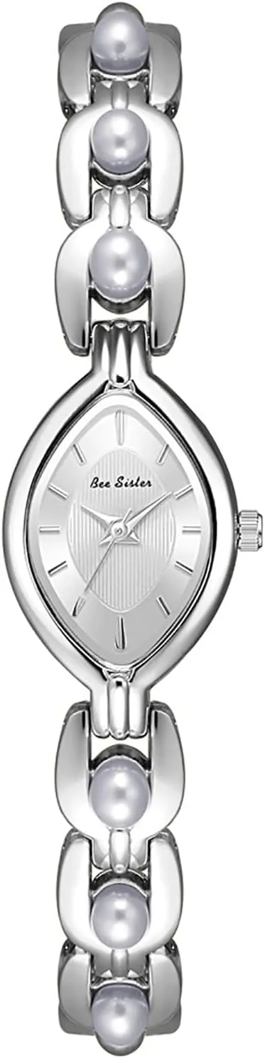ADSBIAOYE Elegant Pearl Watch for Women's Dress Fashion Oval dial Analog Quartz Watch Woman Pearl Bracelet Wirstwatch