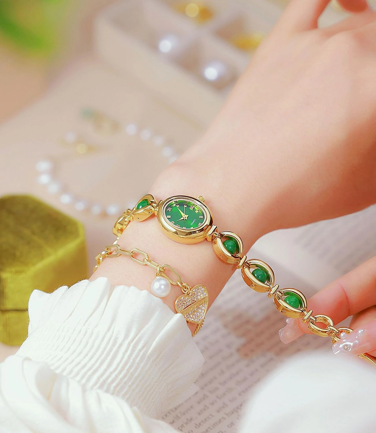 ADSBIAOYE Elegant Pearl Women's Dress Watch Fashion Oval dial Gift Women's Waterproof Watch