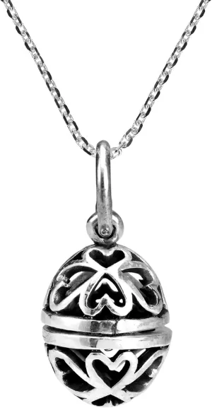 AeraVida Open Heart Oval Egg Locket .925 Sterling Silver Pendant Necklace | Faberge Egg Pendant for Women | Fashion Jewelry