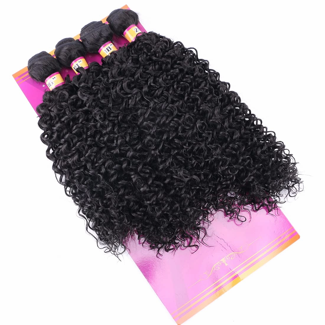 Afro Kinky Curly Synthetic Hair Weave 4 Bundles 16 18 18 20 Inches Color 1B Black Jerry Curl Synthetic Hair Weft Extensions