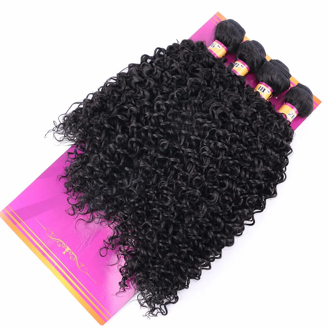 Afro Kinky Curly Synthetic Hair Weave 4 Bundles 16 18 18 20 Inches Color 1B Black Jerry Curl Synthetic Hair Weft Extensions