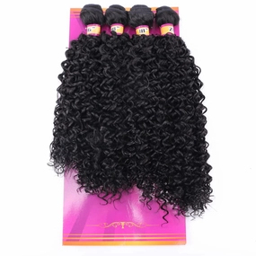 Afro Kinky Curly Synthetic Hair Weave 4 Bundles 16 18 18 20 Inches Color 1B Black Jerry Curl Synthetic Hair Weft Extensions