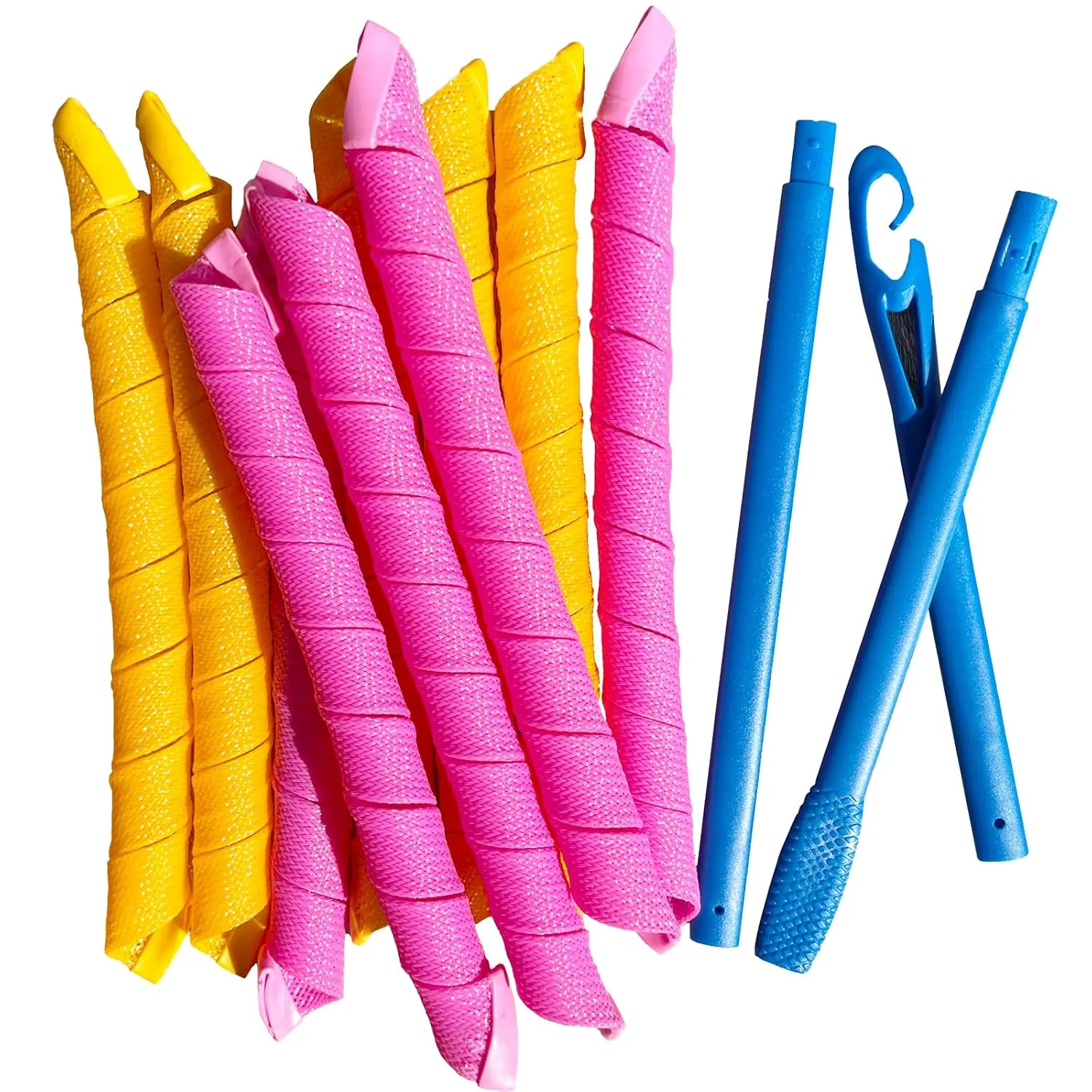 Aimin Hair 50pcs Heatless 22Inch Spiral Hair Curlers For Long Hair, Curling Kit With 6pcs Styling Hook (Orange-Pink)