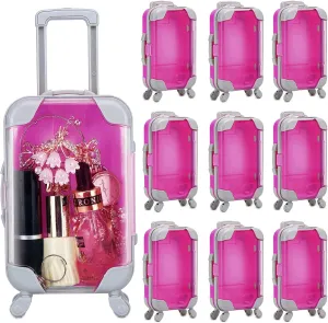 AIOMOB 10 Pack Mini Suitcase Party Favor Gift Box Plastic False Eyelashes Packaging Luggage Box for Travel Wedding Bachelorette Party Bridesmaid Bridal Shower Favors Decorations (Hot Pink)