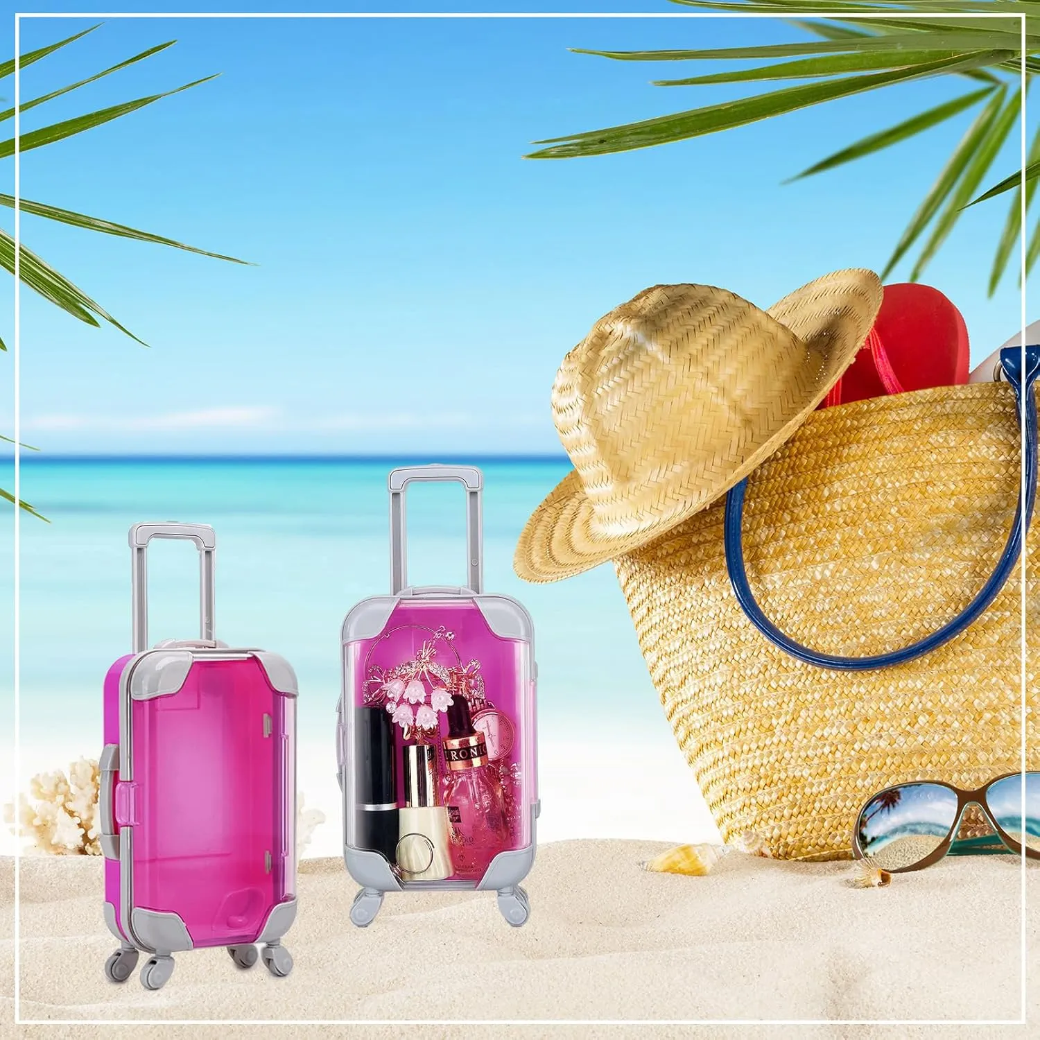 AIOMOB 10 Pack Mini Suitcase Party Favor Gift Box Plastic False Eyelashes Packaging Luggage Box for Travel Wedding Bachelorette Party Bridesmaid Bridal Shower Favors Decorations (Hot Pink)