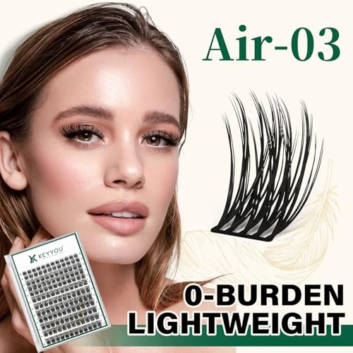 Air Touch Cluster Lashes 144pcs Individual D Curl 10mm Super Lightweight Soft Wispy Comfortable Easy DIY at Home(Air03-D-16mm)