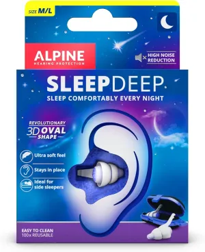 Alpine SleepDeep - Soft Ear Plugs for Sleeping and Concentration - New 3D Oval Shape and Noise Reducing Gel for Better Attenuation - 27 dB - Ideal for Side Sleeper - 1-Pair Reusable: M/L White