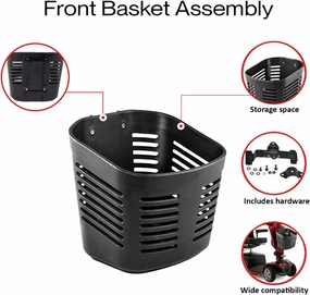 AlveyTech Front Basket Assembly for Go-Go ES and Pride Travel Pro Scooter - Replacement Black Oval Tiller Basket for GOGO & Mega Motion/Windermere Motion Rascal 3 & 4 Mobility Scooters (ACCASMB2606)