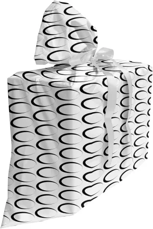 Ambesonne Black and White Gift Bag, Minimal Pattern with Slanted Oval Shapes Elongated Elliptic Outlines, Fabric Party Favor Pouch with 3 Ribbons, 27, Black and White