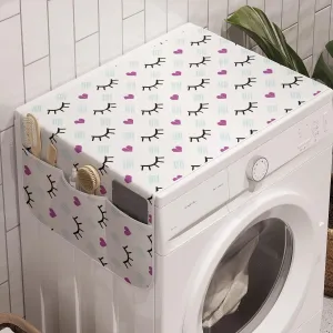Ambesonne Eyelash Washing Machine Organizer Pack of 2, Winking Eyes and Pink Hearts Romantic Pattern Cartoon, Anti-Slip Cover for Washers Dryers, 47" x 18.5", Blue Fuchsia