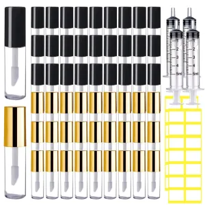 AMORIX 50PCS Mini Black Lip Gloss Tubes   50PCS Gold Lip Gloss Tubes
