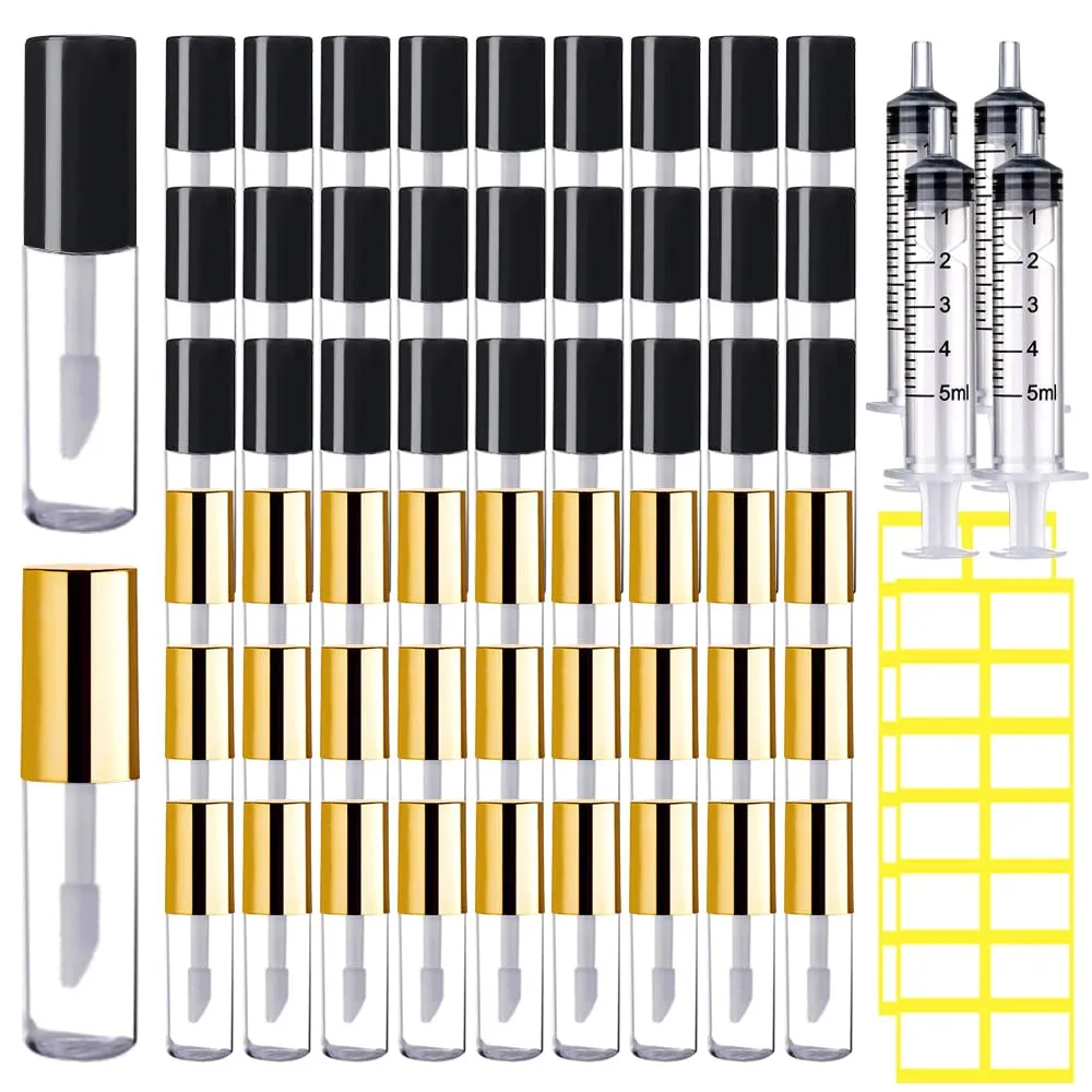 AMORIX 50PCS Mini Black Lip Gloss Tubes   50PCS Gold Lip Gloss Tubes