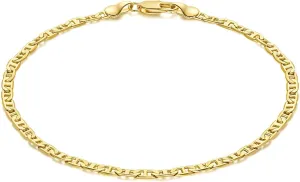 Ankle Bracelets 14K Gold Anklets for Women Waterproof 3.4mm Mariner Chain Anklets for Women Women’s Ankle Bracelet Anchor Chain 9’’ 10’’ 11’’