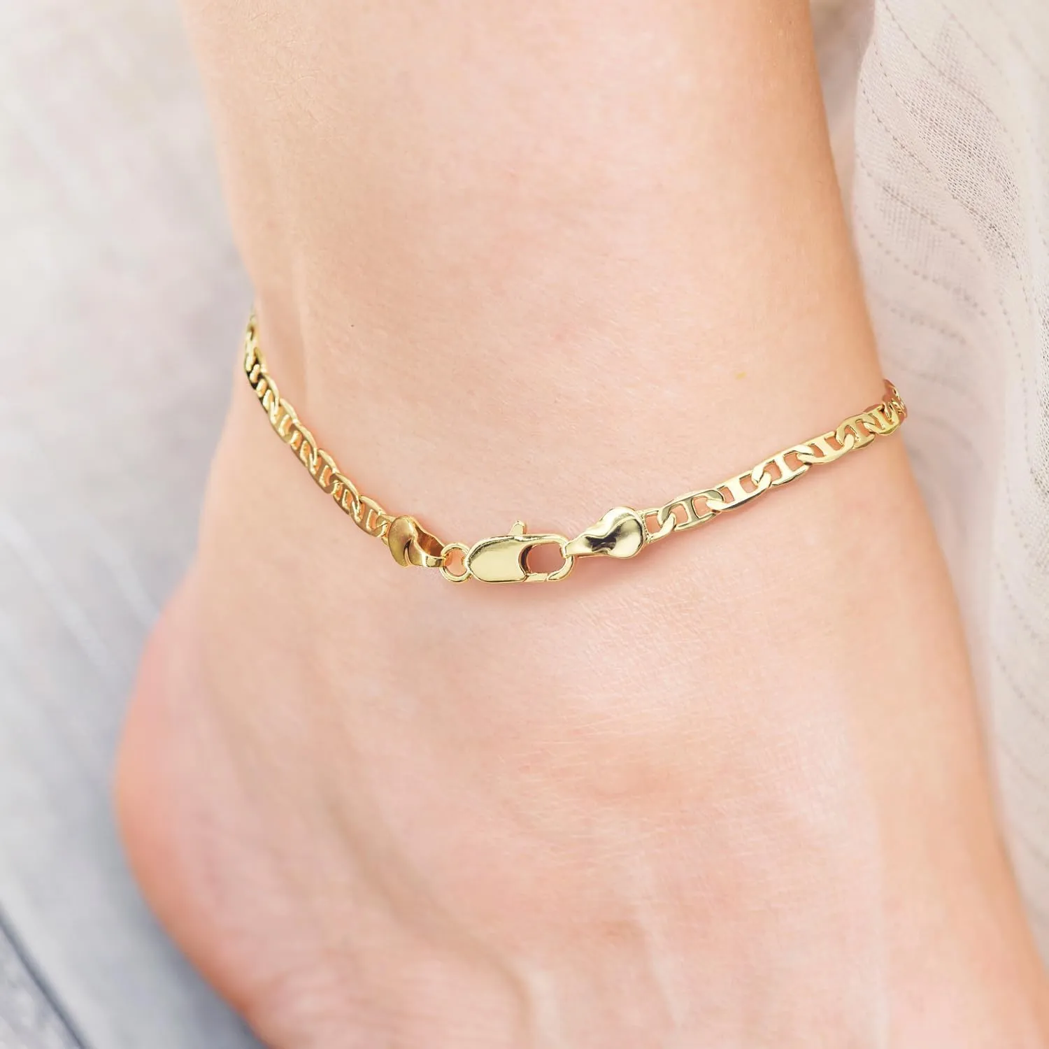 Ankle Bracelets 14K Gold Anklets for Women Waterproof 3.4mm Mariner Chain Anklets for Women Women’s Ankle Bracelet Anchor Chain 9’’ 10’’ 11’’
