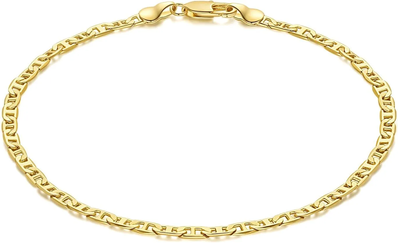 Ankle Bracelets 14K Gold Anklets for Women Waterproof 3.4mm Mariner Chain Anklets for Women Women’s Ankle Bracelet Anchor Chain 9’’ 10’’ 11’’