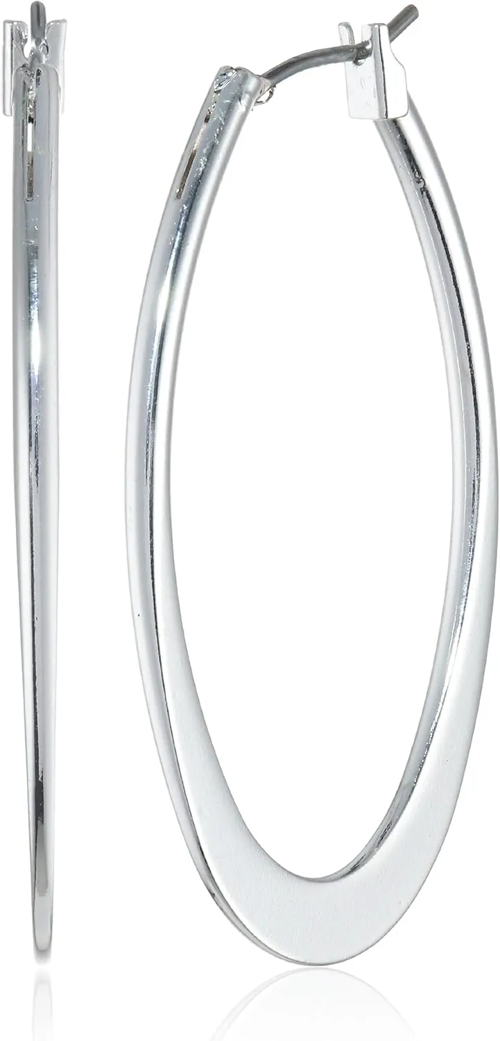 Anne Klein Classics Silvertone Large Oval Hoop Earrings