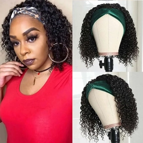 Annora Headband Wigs Curly Wave Human Hair Wear and Go Glueless Wigs for Black Women 100% Human Hair Wigs Short Headband Wig 150% Density Natural Color Bob Wig 10 Inch