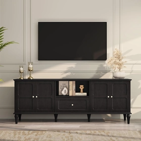 ARTPOWER 67'' Mid-Century Modern TV Stand with Storage Drawer and Doors, Long TV Stand with Adjustable Shelves for 75 Inch TV for Living Room, Bedroom, Black