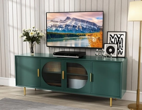ARTPOWER Modern TV Stand for TVs up to 70  inch, Glass Door Television Console Table with Gold Leg, Entertainment Center with Storage Cabinet, Wood Media Furniture for Bedroom, Living Room, Green