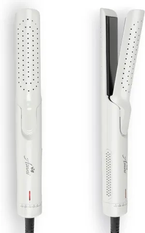 Asani 360° Airflow Styler - 2-in-1 Professional Curling Wand & Hair Straightener - Flat Iron Curler with Cooling Fan, Air Vents - Crimper Styling Tool for Volume & All-Day Curls - For All Hair (White)