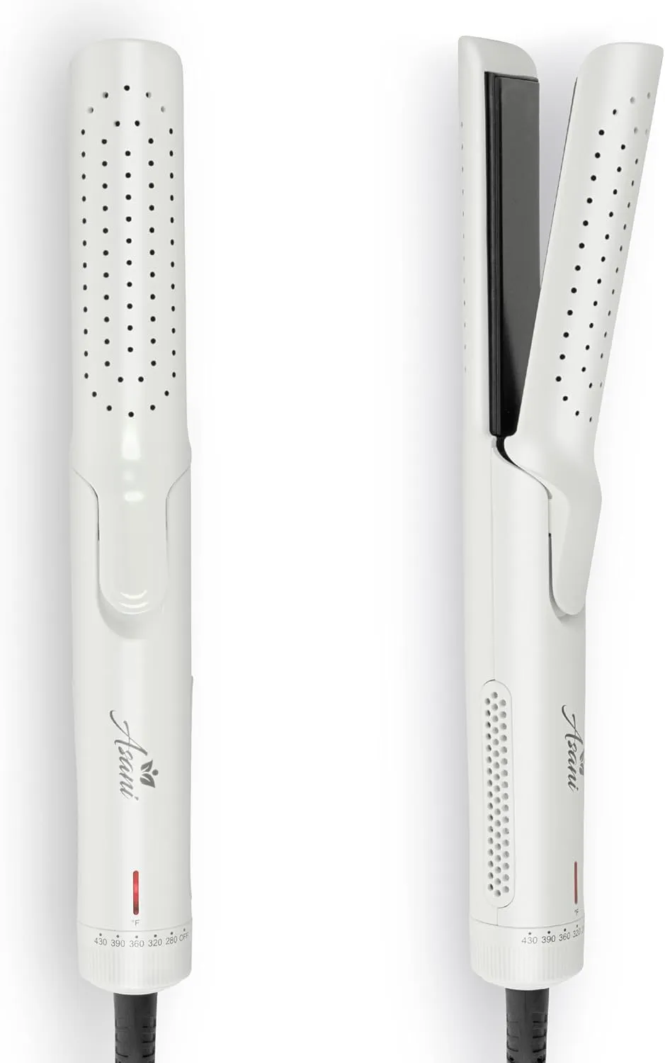 Asani 360° Airflow Styler - 2-in-1 Professional Curling Wand & Hair Straightener - Flat Iron Curler with Cooling Fan, Air Vents - Crimper Styling Tool for Volume & All-Day Curls - For All Hair (White)