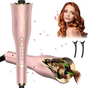 Auto Hair Curler, Automatic Curling Iron Wand with 1" Large Rotating Barrel & 4 Temps & 3 Timer Settings, Curling Iron with Dual Voltage, Auto Shut-Off, Fast Heating Spin Iron for Hair Styling
