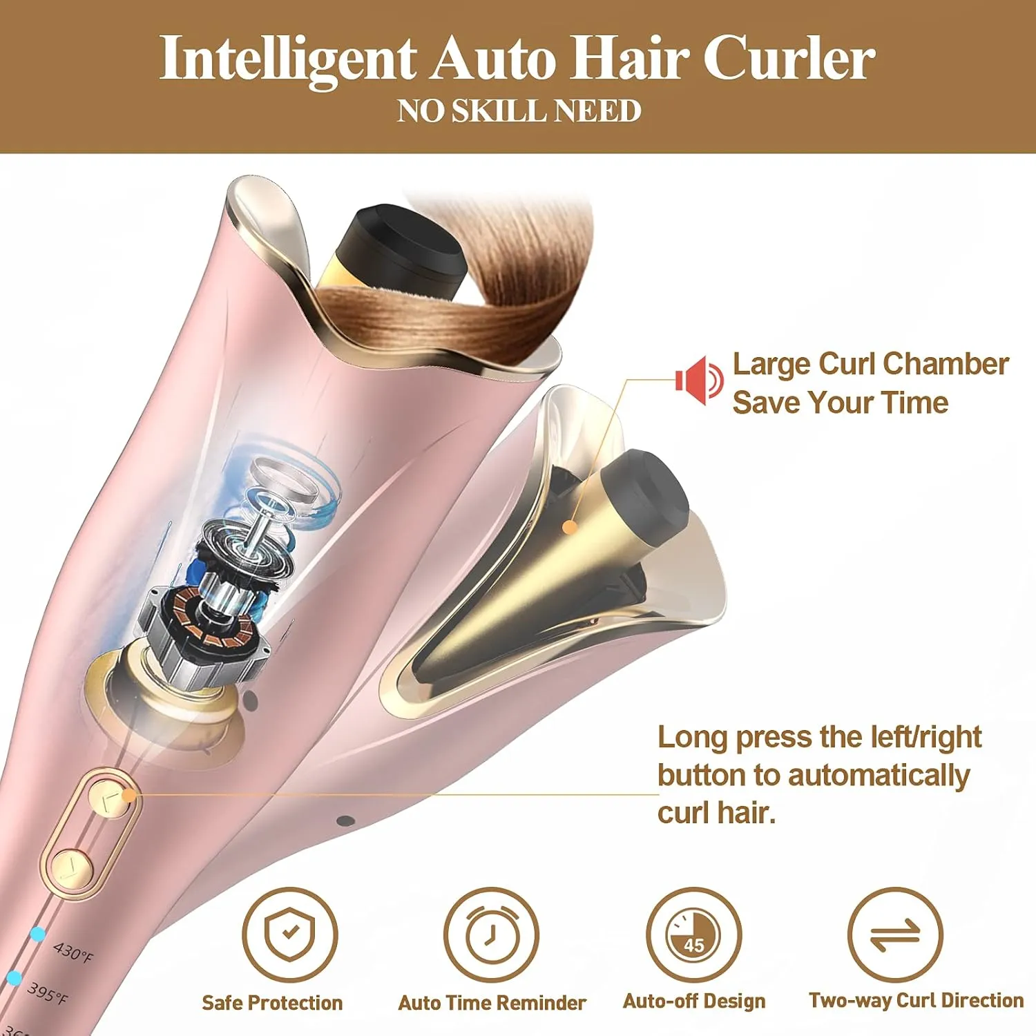 Auto Hair Curler, Automatic Curling Iron Wand with 1" Large Rotating Barrel & 4 Temps & 3 Timer Settings, Curling Iron with Dual Voltage, Auto Shut-Off, Fast Heating Spin Iron for Hair Styling