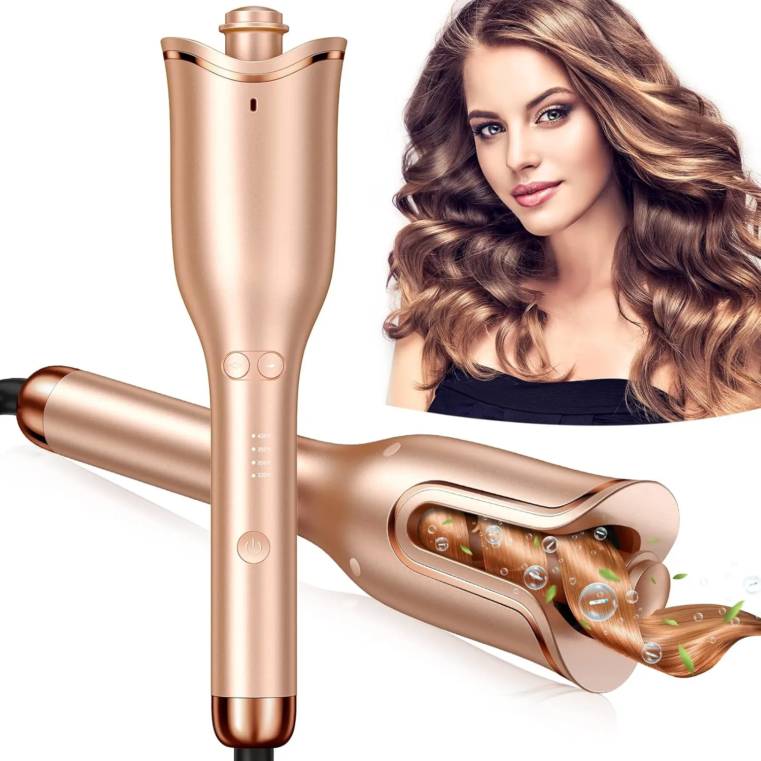 Automatic Curling Iron, Professional Automatic Hair Curler with 1" Curling Iron Large Slot & 4 Temperature & 3 Timer, Dual Voltage Anti-Tangle Rotating Curling Iron with Auto Shut-Off for Hair Styling