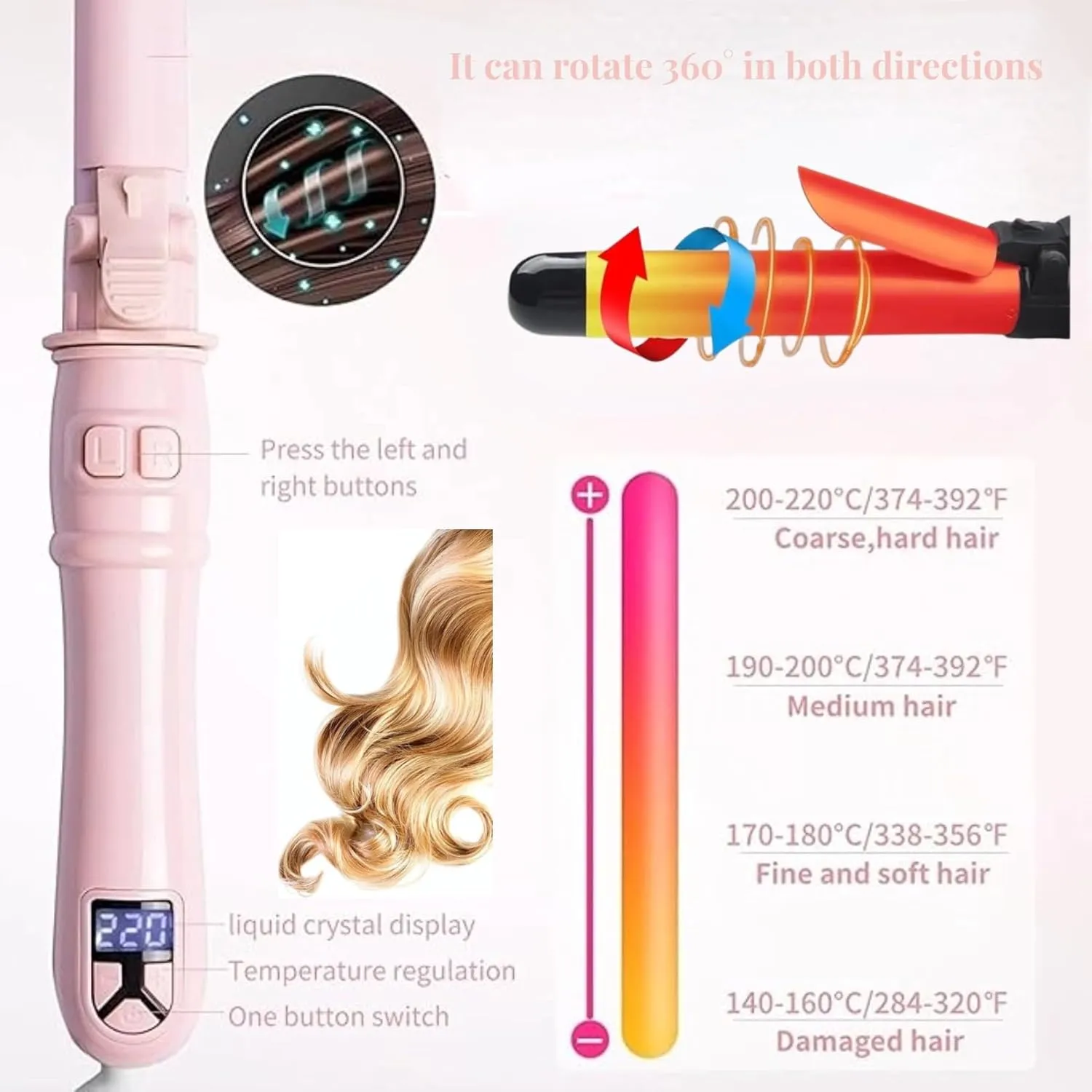 Automatic Curling Wand 28mm/1.1 inch Rotating Curling Iron with LED Display Fast Heating Wand for Short Long Hair Professional Hair Waver Styling Irons