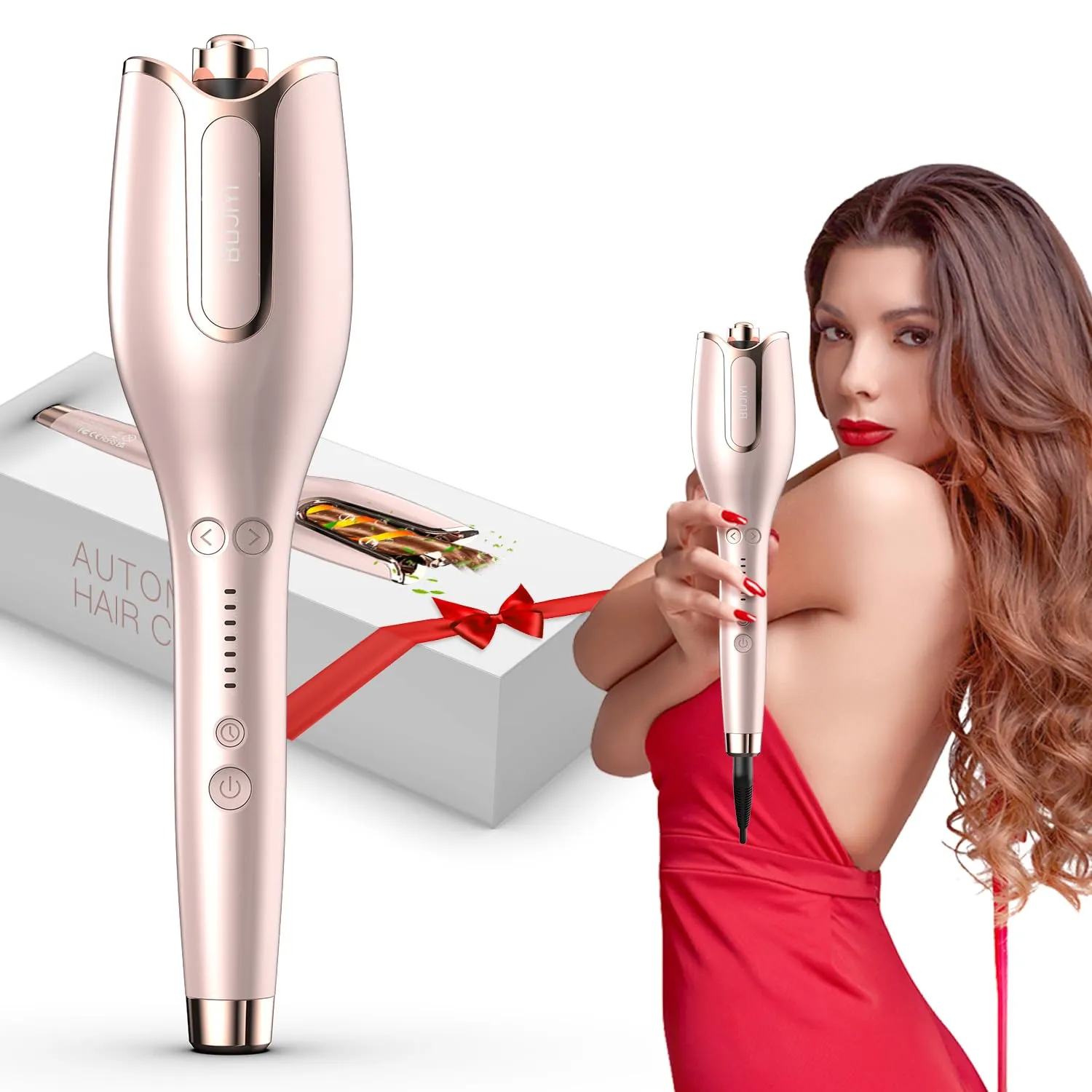 Automatic Hair Curler, Curling Iron 1 inch Large Rotating Barrel, 4 Temperature Options and 15 Seconds Fast Heating, Suitable for 6-25 inch Long Hair (Gold)