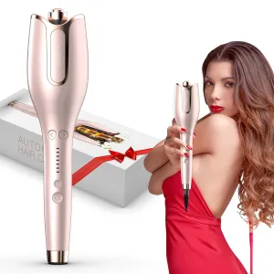 Automatic Hair Curler, Curling Iron 1 inch Large Rotating Barrel, 4 Temperature Options and 15 Seconds Fast Heating, Suitable for 6-25 inch Long Hair (Gold)