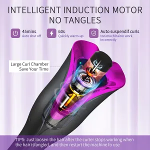 Automatic Hair Curler, Professional Anti-Tangle Automatic Curling Iron with 1" Curling Iron Large Slot & 4 Temperature & 3 Timer, Dual Voltage Rotating Curling Iron with Auto Shut-Off for Hair Styling