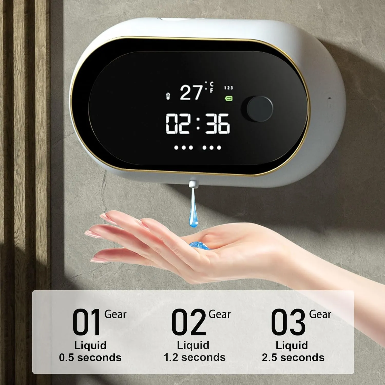 Automatic Soap Dispenser Liquid Bathroom: Wall Mount Rechargeable Touchless Adjustable Auto Smart Electric Plastic Black Soap Dispenser with Clock - Kitchen - Hand Dish Lotion Couple Kids