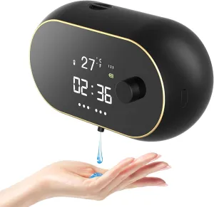 Automatic Soap Dispenser Liquid Bathroom: Wall Mount Rechargeable Touchless Adjustable Auto Smart Electric Plastic Black Soap Dispenser with Clock - Kitchen - Hand Dish Lotion Couple Kids
