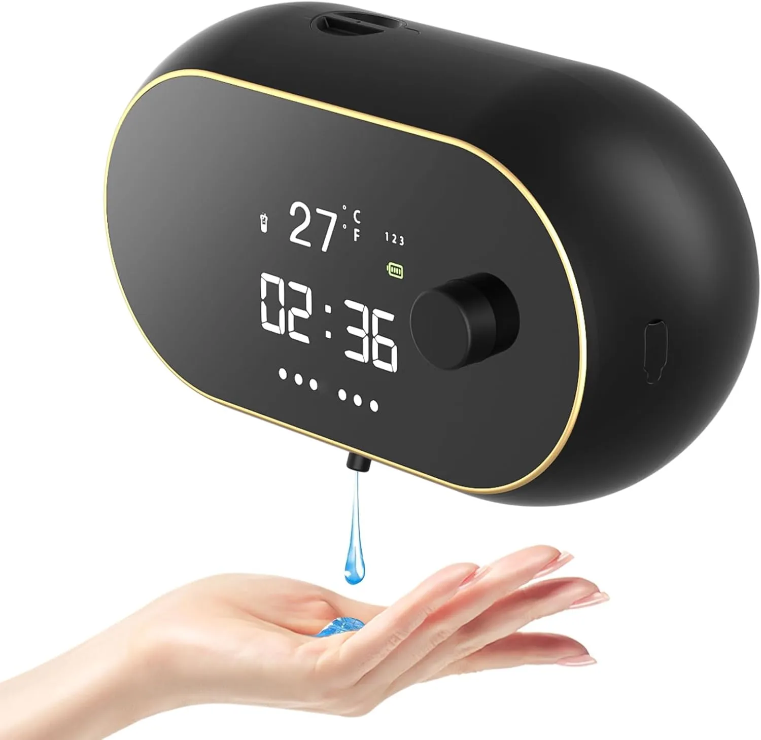 Automatic Soap Dispenser Liquid Bathroom: Wall Mount Rechargeable Touchless Adjustable Auto Smart Electric Plastic Black Soap Dispenser with Clock - Kitchen - Hand Dish Lotion Couple Kids