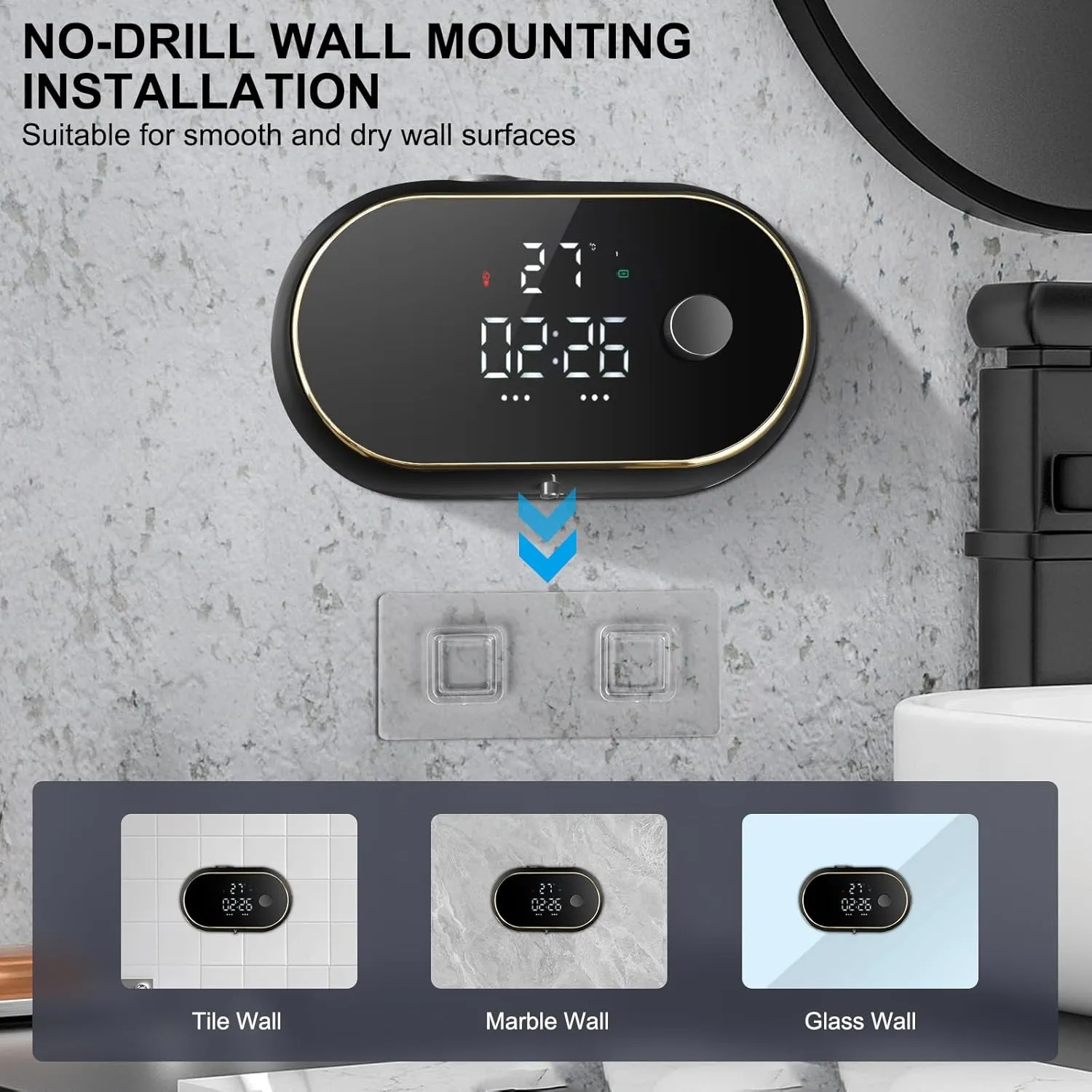 Automatic Soap Dispenser Liquid Bathroom: Wall Mount Rechargeable Touchless Adjustable Auto Smart Electric Plastic Black Soap Dispenser with Clock - Kitchen - Hand Dish Lotion Couple Kids