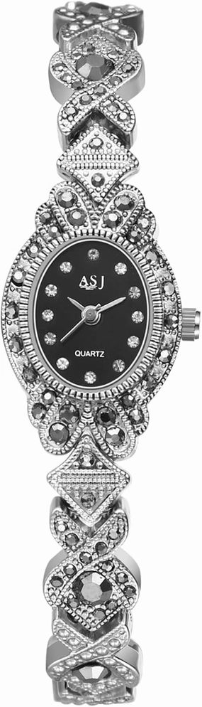Avaner Women's Silver Wrist Watches: Rhinestones Analog Quartz Oval Bracelet Watches Bling Wristwatch