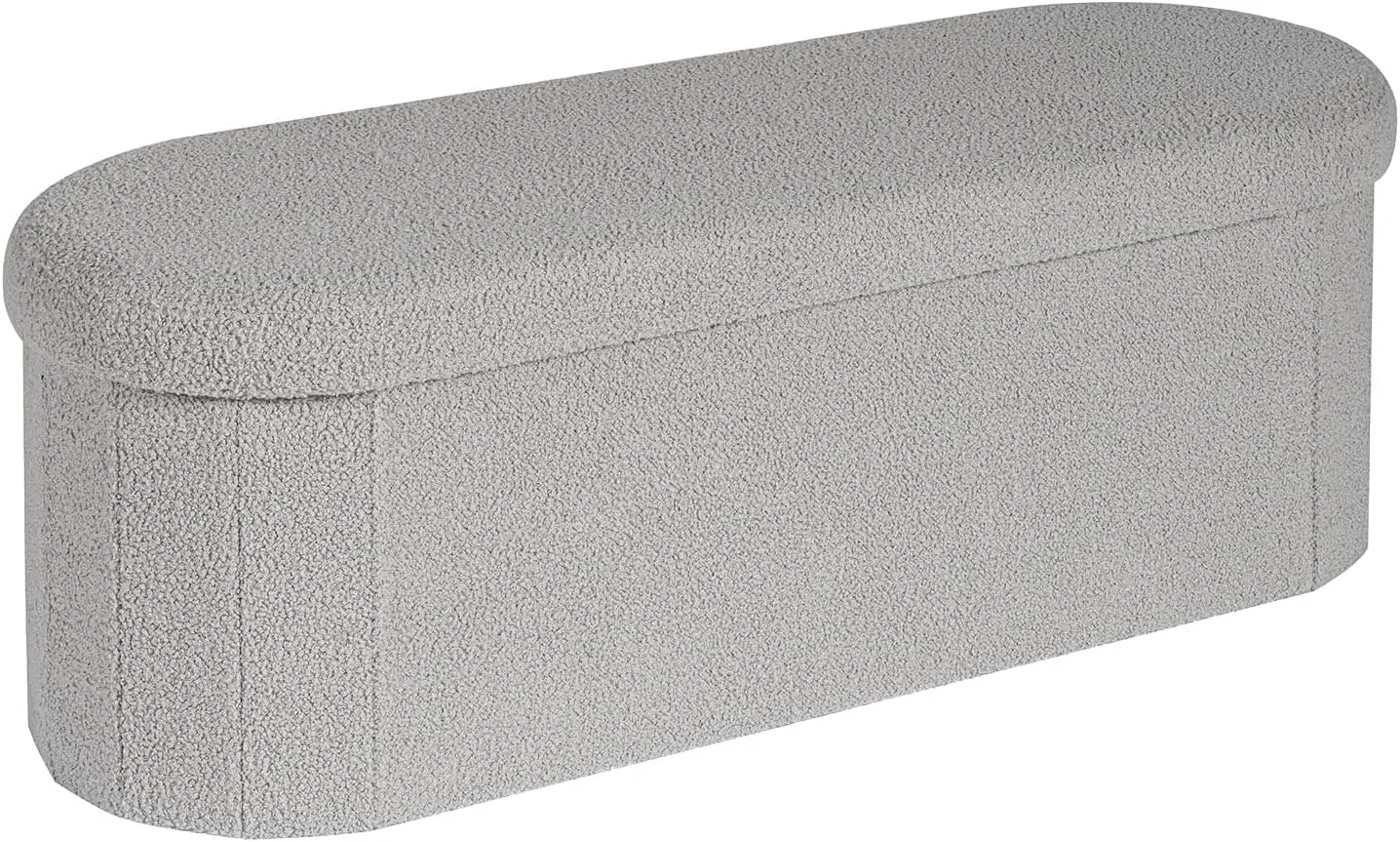 B FSOBEIIALEO Ottoman with Storage for Living Room, Sherpa Folding Storage Ottoman Foot Rest, 43.3 Inches Collapsible Bedroom Bench Grey