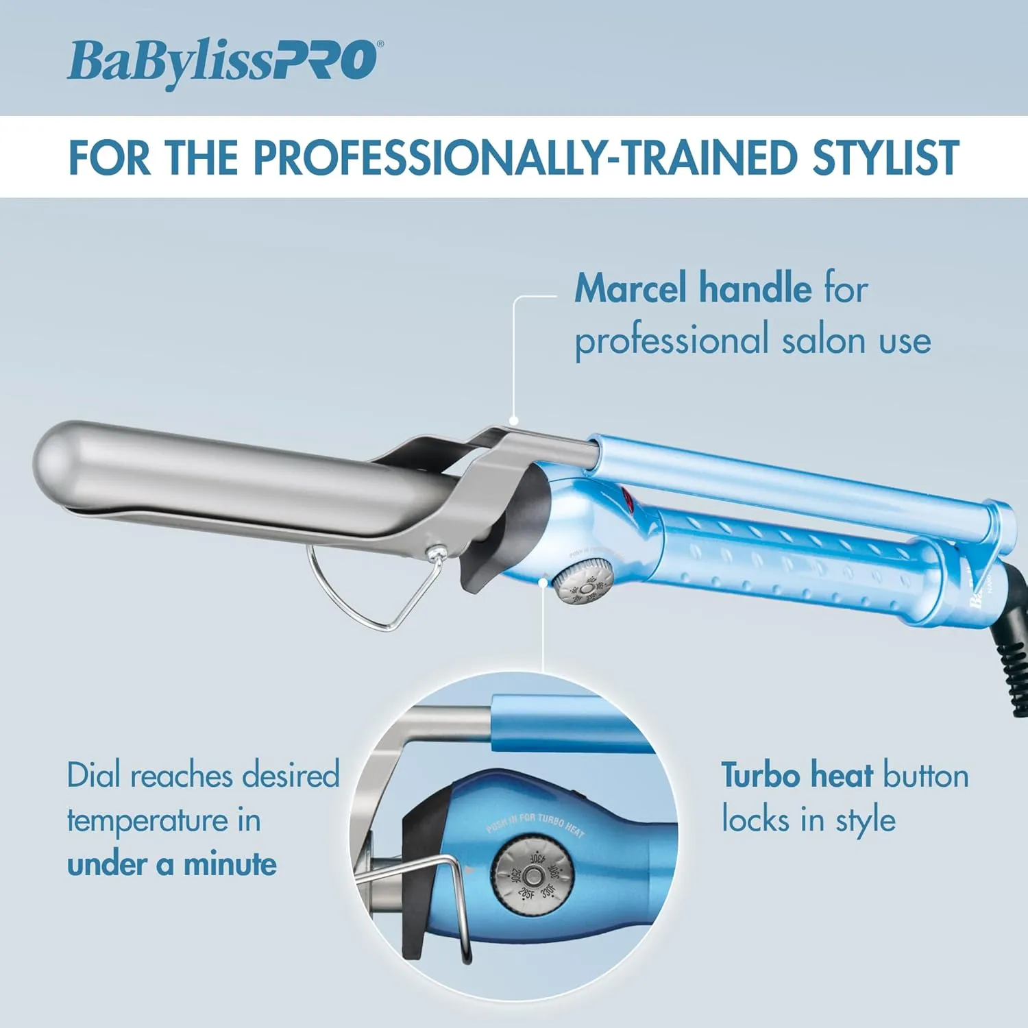 BaBylissPRO Nano Titanium Curling Iron for Loose Curls & Beach Waves, Marcel Professional Hair Curler for All Hair Types